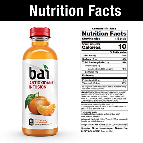 Bai Flavored Water, Rainforest Variety Pack, Antioxidant Infused Drinks, 18 Fluid Ounce Bottles, 12 Count, 3 Each Of Brasilia Blueberry, Costa Rica Clementine, Malawi Mango, Sumatra Dragonfruit #TOP6