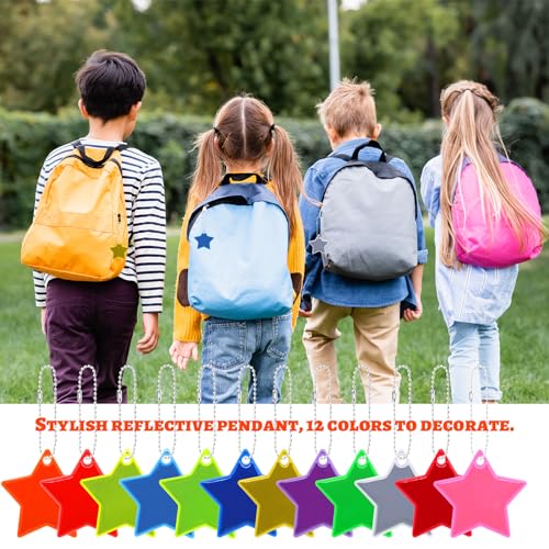 Aimeke 30 Stück Sicherheits Reflektor Anhänger Reflektoren Stern Anhänger Reflektierende Schlüsselanhänger für Rucksack Radfahren Gehen (12 Farben)