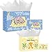 TeeFity 2 Pcs Extra Large Baby Boy Gift Bag Set, Blue Gift Bags with Tissue Paper and Greeting Card for Baby Shower- 16