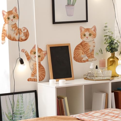 Vinilos decorativos adhesivos de gatos naranja para pared miniatura 6