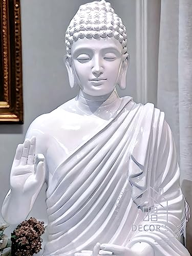 Image of Swarn House Decor's Beautiful Sitting Buddha Idol Statue for Home & Garden - Big Size 2 Feet (White - High Glossy Limited Edition)