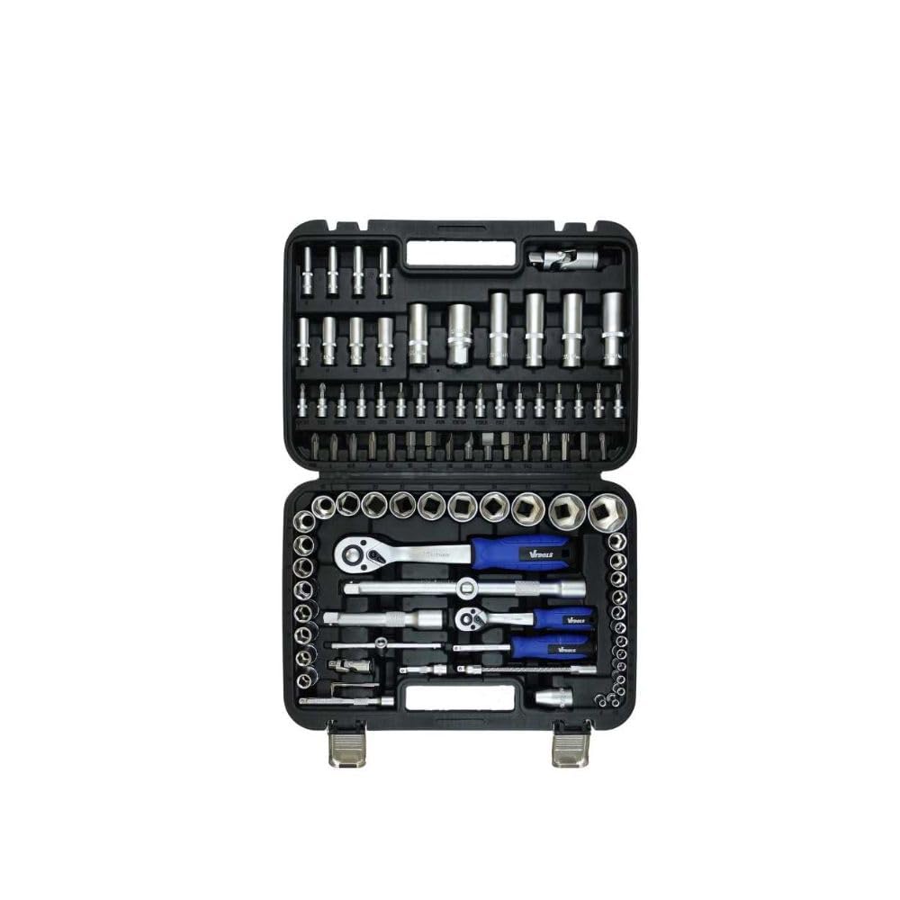 VTOOLS 94 PC 1/2" & 1/4" Drive Impact Socket Tool Set in Portable Case, Includes Extension Bars, Universal Joint, Deep Socket, & Sliding Bar, & Socket Bits, VT5105