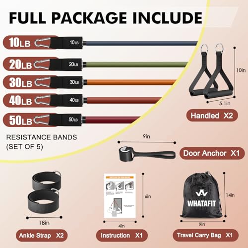 Image of WHATAFIT Resistance Bands, Exercise Bands,Resistance Bands for Working Out, Work Out Bands with Handles for Men and Women Fitness, Strength Training Home Gym Equipment
