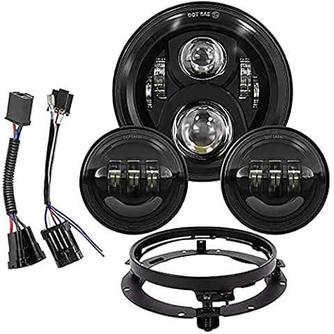 7 Inch LED Headlight with 4.5 Inch fog Passing Light Set Motorcycle Headlights for Harley Davidson Classic Electra Street Glide Fat Boy Road King Heritage Softail -Black Cover