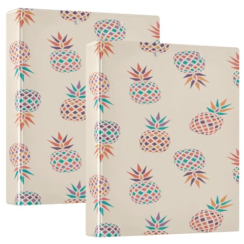 Ordner mit 3 Ringen, 2,5 cm und 1,27 cm, mit Innentaschen, 1/2er-Pack für Briefgröße (27,9 x 21,6 cm), 200 Blatt, 2 Stück, abstrakte Ananas-Creme