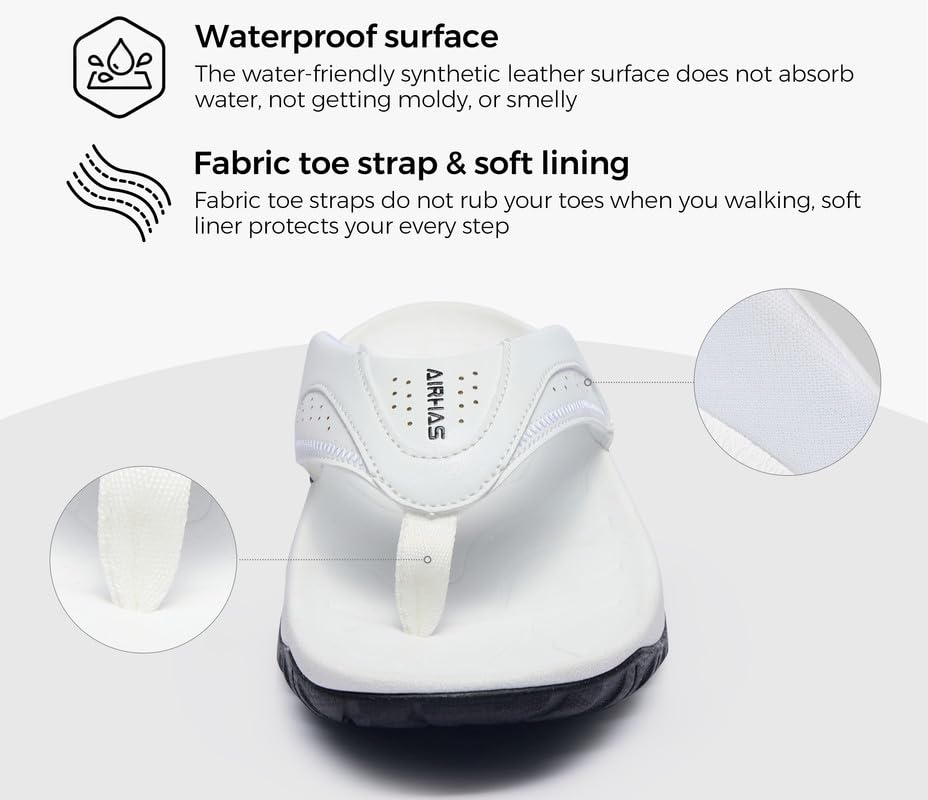 Image of AIRHAS Mens Arch Support Walking Flip Flops Durable Comfort Outdoor Thong Sandals for Men Non Slip Summer Beach Sandals