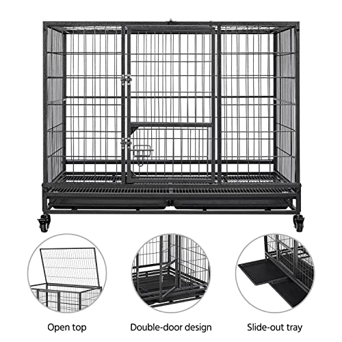 Image of Yaheetech 43 Inch Collapsible Open Top Metal Dog Crate w /Double Doors