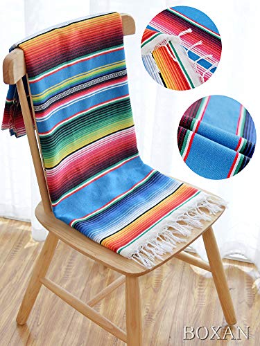 Boxan 100% Cotton 59 X 84 Inch Mexican Blanket Tablecloth For Chic Mexican Fiesta Wedding Parties Shower Decorations, Square Mexico Fringed Serape Outdoor Picnic Linen Table Cover Camping Blankets #TOP1