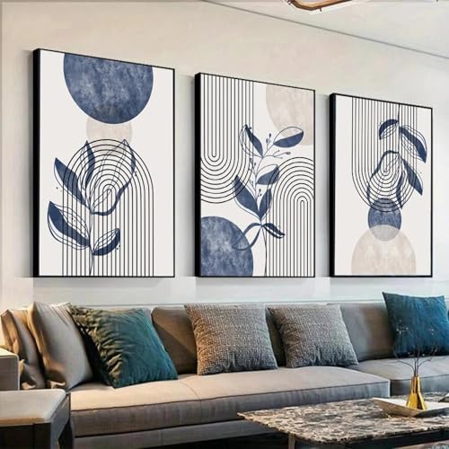 Affiche de ligne géométrique abstraite bleu beige 40x60cm triptyque