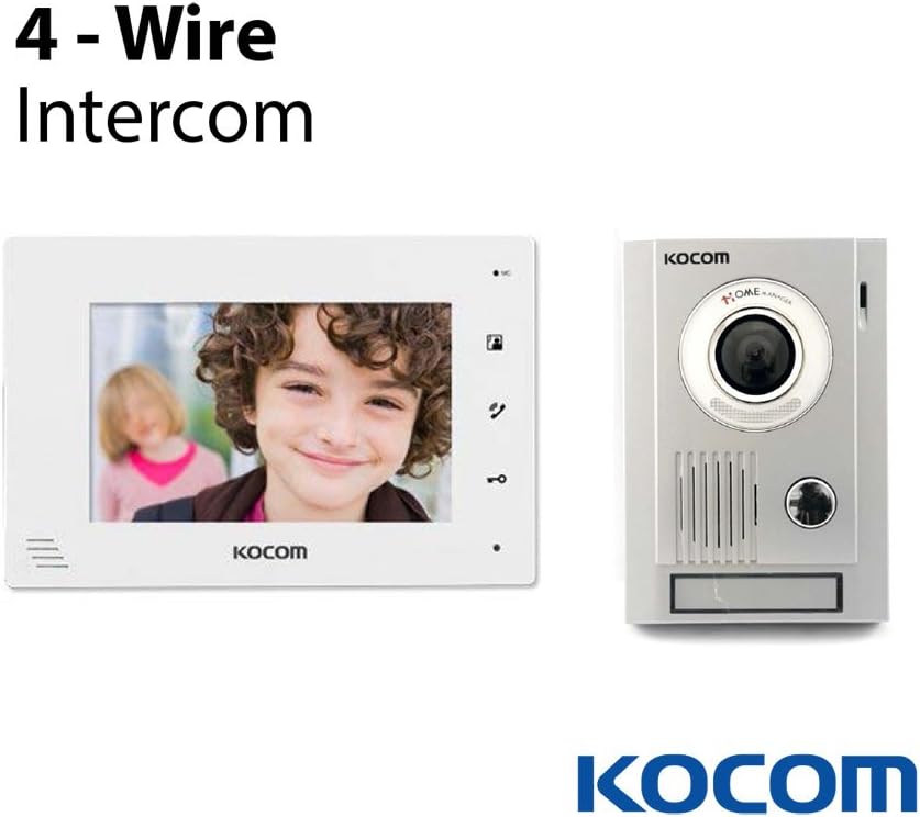 Kocom Kit: KC-MC30 Video Door Intercom Camera & KCV-D374-W 7" Monitor 4 Wire System, 3.6mm Camera Lens, White LED At Night, Surface Mount, 4 wire system
