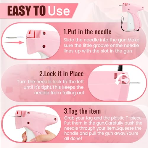 Image of Stitch Gun for Clothes - Handheld Stitch Gun Quick Clothing Fixer - Tagging Gun for Clothing, Sewing Kit-Includes 6 Needle, 1000 Black Fasteners & 1000 White Fasteners (Pink)