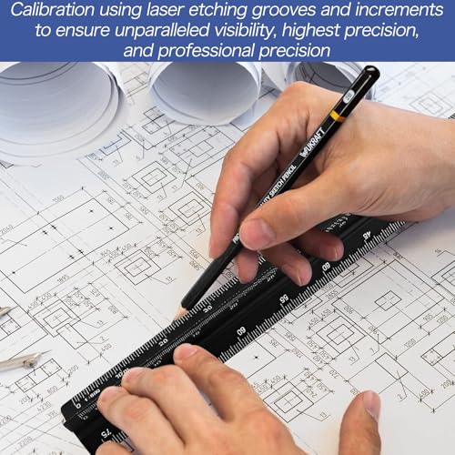 Dreikantmaßstab, 30cm Maßstabslineal Aluminium Maßstab Lineal für Architekten, Studenten, Zeichner und Ingenieure, Schwarz(1:100, 1:200, 1:250, 1:300, 1:400, 1:500)