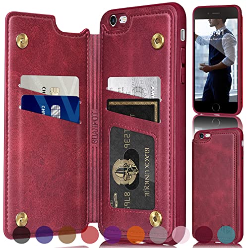 Étui portefeuille iPhone 6S Plus rouge protection RFID anti-choc