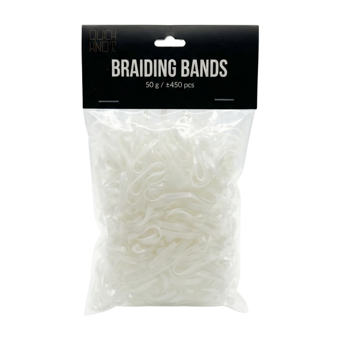 Quick Knot® Braiding Bands | Wide Mane Rubber Bands for Horses | 450 Pieces | Extra Strong Braiding Elastics for Horses (White)