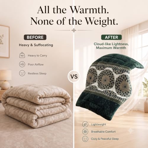 Image of SANMARINO Luxury Flannel Quilted Comforter for Double Bed | Ultra Soft Plush Razai with Modern Floral Design | Fuffly, Cozy All Season Blanket for Mild & Heavy Winter |220x230 cm,Charcoal Grey