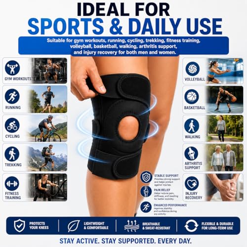 Image of ANTIL'S Knee Brace for Knee Pain Relief (Pack of 2) | Adjustable Compression Knee Support for Men & Women | Patella Stabilizer Knee Cap for Gym, Running, Arthritis, Sports & Injury Recovery | Black