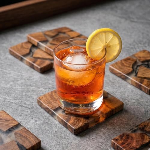 Image of Coaster Set of 4 for Dining Table - Premium Wooden Coasters with Resin Design - Tea, Coffee & Glass Drink Coasters - Luxury Table Coasters for Office Desk, Kitchen & Home Decor