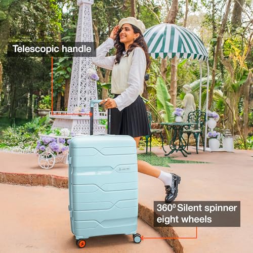 Image of Nasher Miles Paris Hard-Sided Polypropylene Double Spinner Check-in Luggage 28 inch | 75cm | 8 Wheels Large Trolley Bag for Travel | Suitcase (Pastel Green)