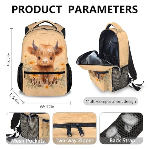 School Backpack for Girls, Custom Highland Cow Girls Backpacks for Kids Teen 3 in 1 Elementary Preschool School Bag2