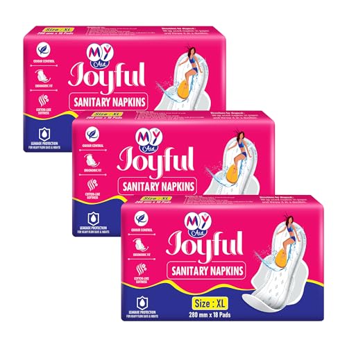 Image of Joyful Sanitary Napkins for Women | Cotton Soft, Super Absorbent, Odour & Rash Free, Leak-Proof Pad for Heavy Flow, Overnight Protection & Travel, Xl, 54 pads, Pack of 3