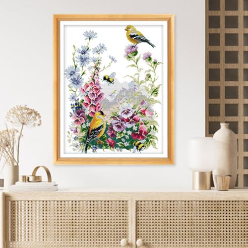 Image of Rosyfoxes Cross Stitch Kits Stamped Full Range of Embroidery Starter Kits for Beginners DIY 11CT 3 Strands - Printed kit Bird and Flowers (Printed) 18.9x24 inches