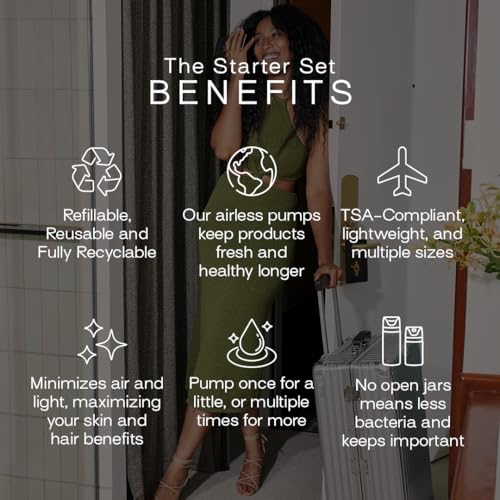 RIES Starter Set Toiletry Travel Bottles – Set of 3 (1.7oz) Airless Pump Containers for Shampoo, Conditioner, Body, Face – Leak-Proof, TSA-Approved, Dishwasher Safe- (Outlier Sand)4