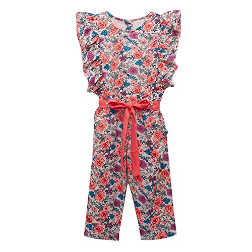 Image of Hopscotch Girls Polyester Floral Printed Ruffle Ankle Length Jumpsuit in Multi Color