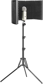 Microphone Isolation Shield with Stand [5 Panels], Mic Stand with Isolation Shield for Blue Yeti/Shure MV7/SM7B/ATH2020 and Other Mics, High Density Absorbent Foam, Max Height 82 inch, by IDoon