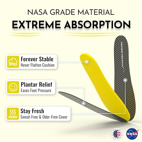Image of NASA Grade Flat Plantar Fasciitis Insoles - Extra Shock Absorption Inserts for Men & Women, Shoe Inserts for Construction & Delivery Purpose, Foot Comfort