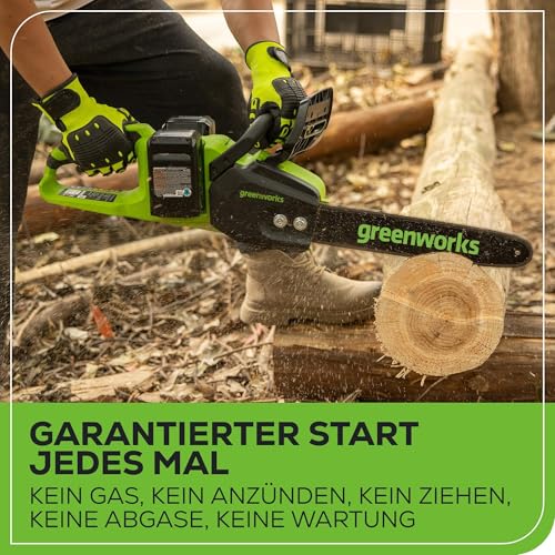 Greenworks 48V (24V x 2) Akku Kettensäge mit bürstenlosem Motor, 35cm Blattlänge, 20 m/s Kettengeschwindigkeit, Auto-Öler… – Ansicht 5