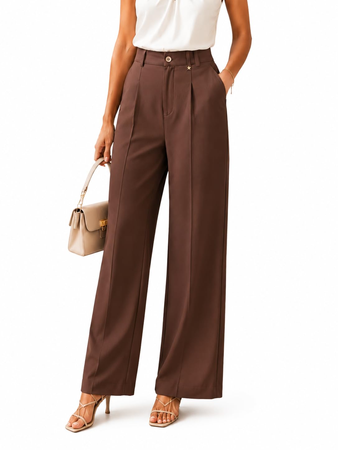 Women’s High-Waisted Wide Leg Formal Trousers | Elegant Office & Casual Wear | Comfortable Fit Tailored Pants for Women Black-image-9