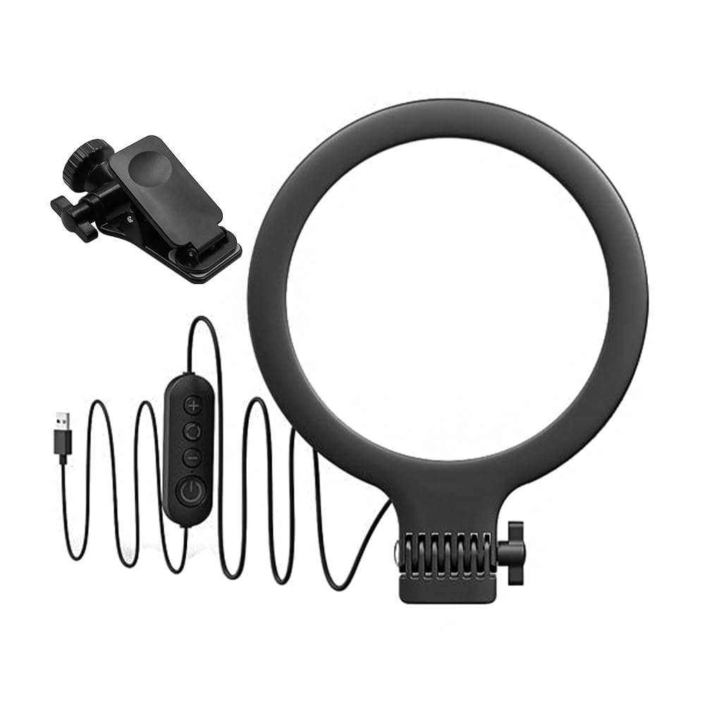 Kit éclairage vidéoconférence portable, anneau lumineux de 6 pouces pour moniteur et caméra
