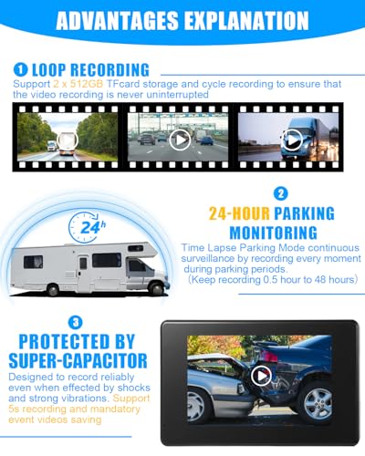Image of RV Backup Camera System AI WiFi GPS 7 inch Touch Screen Monitor Vehicle Recording with 4 Pieces 1080P Rear Side View Waterproof Camera Live View on APP /Web /PC for Camper RV Truck Trailer Tractor Fleet