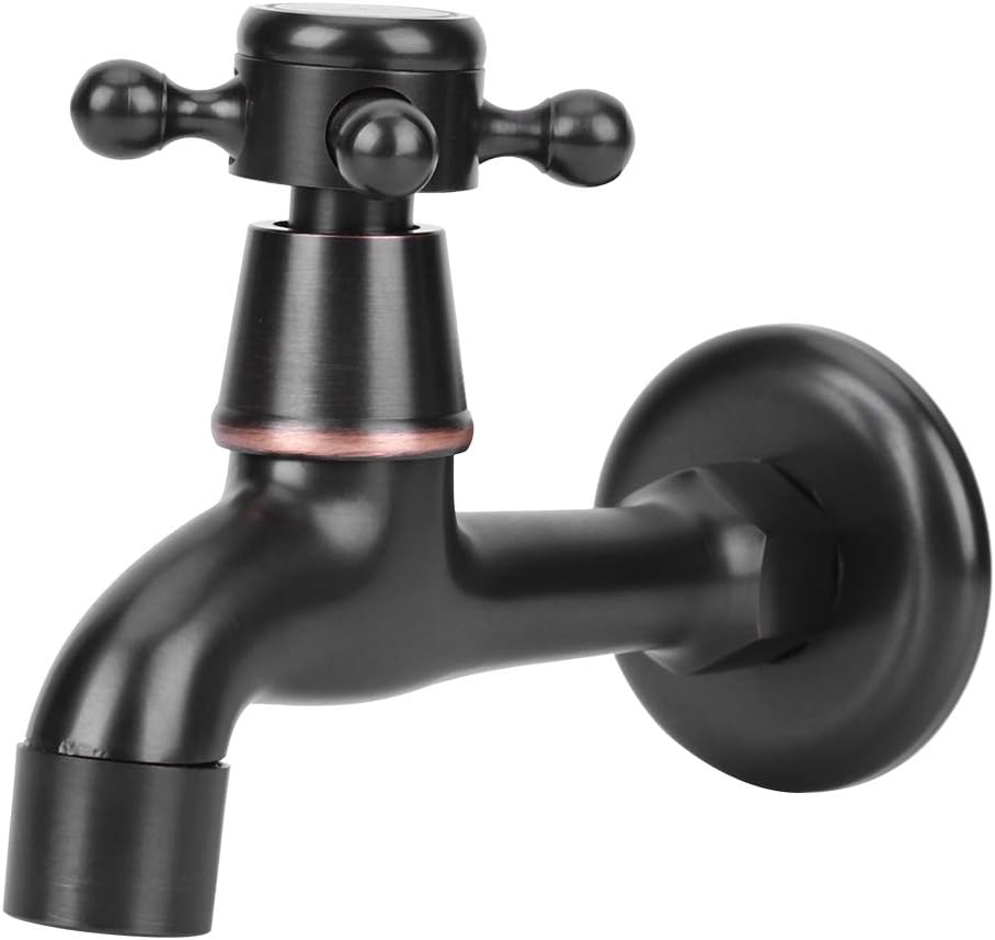Single Cold Water Tap, G1/2 Wall Mounted Sink Water Tap, Antique Brass Black Mop Pool Faucet for Home Laundry Bathroom Washing Machine Outdoor Garden (Long)