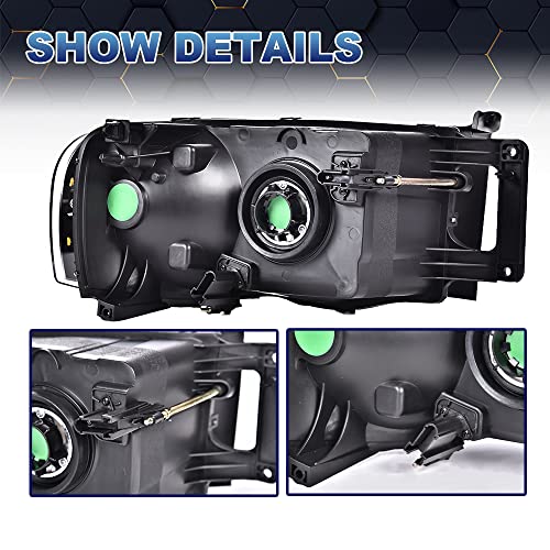 image for PIT66 Headlights, Compatible with 2002-2005 Dodge Ram 1500/03-05 Dodge