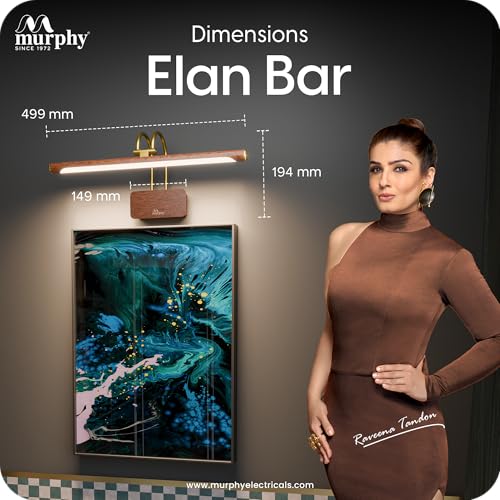 Image of Murphy ElanBar 12W LED Mirror Light | 3-in-1 Color Changing | Adjustable 3-Step Baring | Wood Finish | Wall Mounted Vanity Light for Bathroom & Dressing Table | 2-Year Warranty | Pack of 1