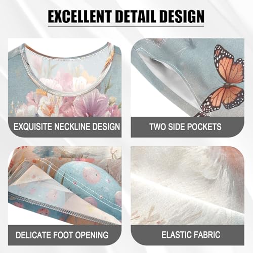 ALAZA Easter Duck Butterfly Egg Pajamas Set Short Sleeve Cotton Sleepwear Summer Pjs 2 Piece 5-14Y4