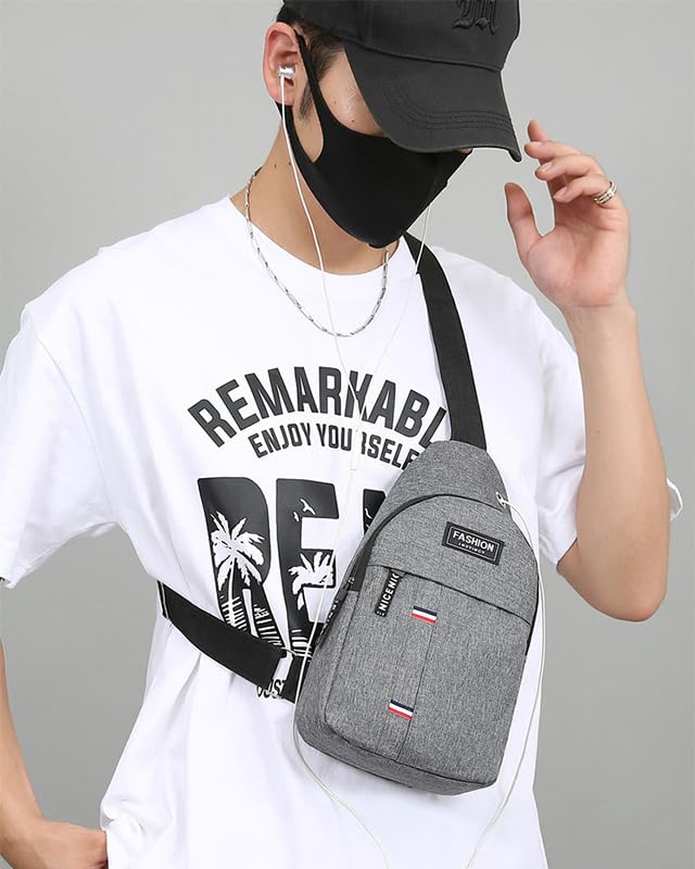 Mochila pequeña crossbody casual impermeable gris miniatura 2