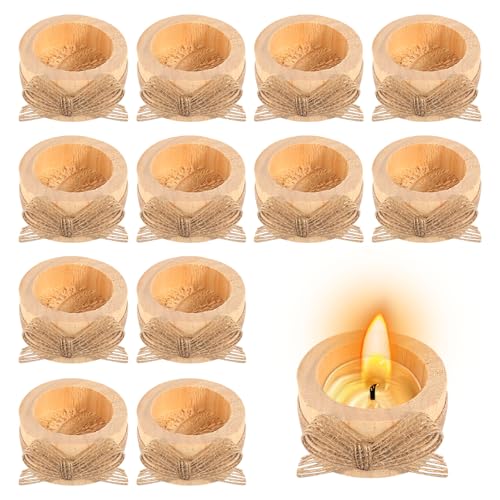 Teelichthalter Holz 12 Stück 6x2.5cm Votivkerzenhalter, Natur...