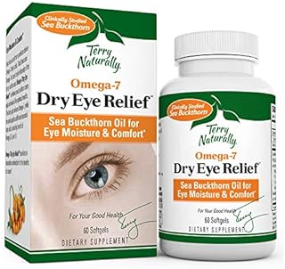 Terry Naturally Omega-7 Dry Eye Relief - 500 mg Sea Buckthorn, 60 Vegan Softgels - Eye Moisture Support Supplement, with Omegas 7, 9, 6 & 3 - Non-GMO, Gluten-Free - 60 Servings