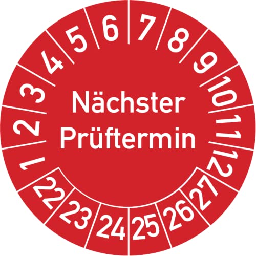 Nächster Prüftermin Prüfplakette, 100 Stück, in verschiedenen Farben und Größen, Prüfetikett Prüfsiegel Plakette (30 mm Ø, Rot) Cover