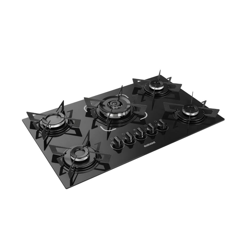 Cooktop 5 Bocas a Gás Itatiaia Electra Glass Tripla Chama Acendimento Superautomático