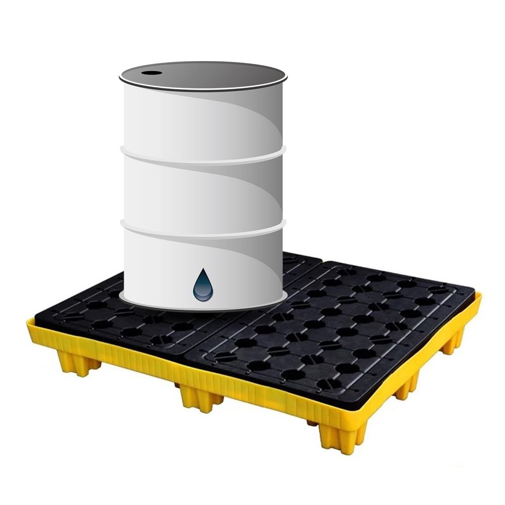 JKJZSALJ Modular Spill Containment Pallet, Heavy-Duty Anti-Leakage Platforms With Grating, 120X120Cm & 120X60Cm For Safe Liquid Storage & Spill Protection,Yellow,123 * 105 * 17cm