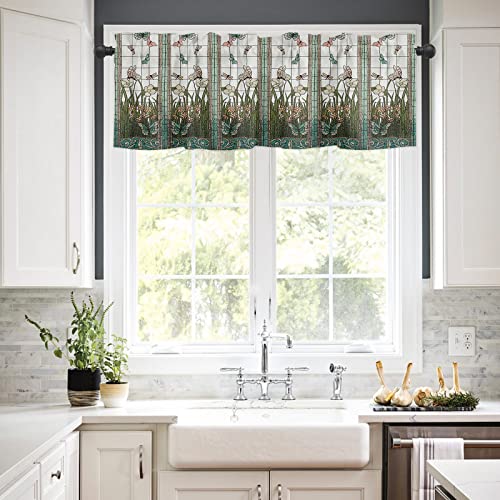 Butterfly Valance For Window - Stained Glass Window Toppers Curtain Valance Rod Pocket Dragonfly Meadow Flower Abstract Print Window Treatment For Living Room/Bedroom/Farmhouse, 52" W X 18" L, 1 Panel #TOP1