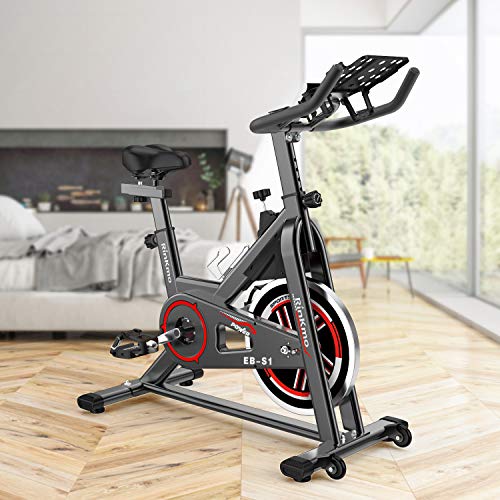 RINKMO Spin Bike, Indoor Cycling Stationary Bike with Tablet Holder, Exercise Bike with 36Lbs Chromed Solid Flywheel, LCD Monitor, Heart Rate, Adjustable Seat and Handlebars
