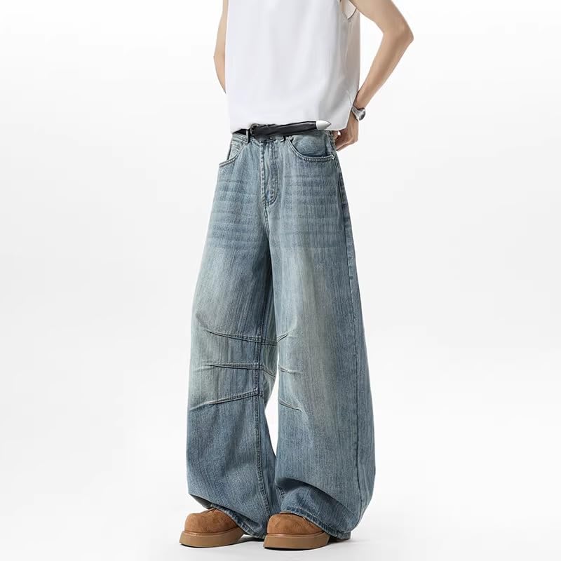 Men's American Retro Blue Denim Jeans Wide Leg4
