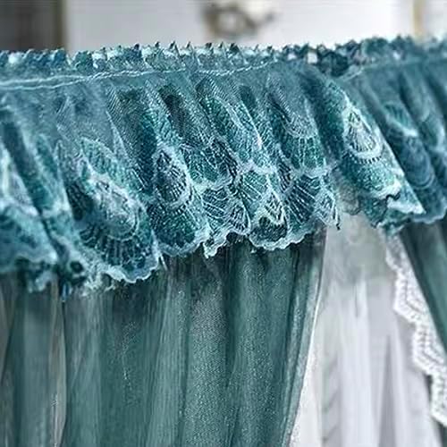 4 Corners Post Princess Mosquito Net Curtains Bed Canopy for Girls Curtain- Double Layer Sheer Mesh Canopies Drapes Girls Room Decor (Dark Green, Full)
