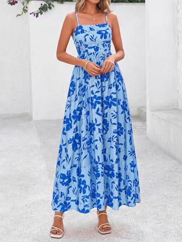 Image of PRETTYGARDEN Women Summer Maxi Dresses 2026 Spaghetti Strap Boho Floral Striped Wedding Guest Beach Vacation Flowy Long Dress