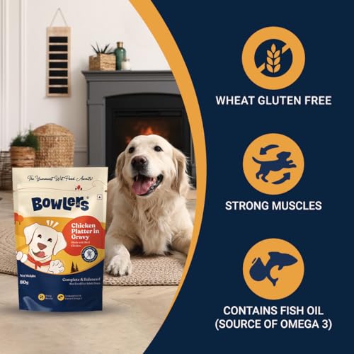 Image of Bowlers Adult Wet Dog Food | Chicken Platter in Gravy |80 GMS (Pack of 12)| Gluten Free | Supports Hydration | Smooth Digestion & Healthy Coat