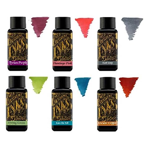 Diamine - 30ml Fountain Pen Ink - Colour Wheel - 6 Pack - Tyrian Purple, Flamingo Pink, Earl Grey, Spring Green, Eau de Nil, Ancient Copper Cover